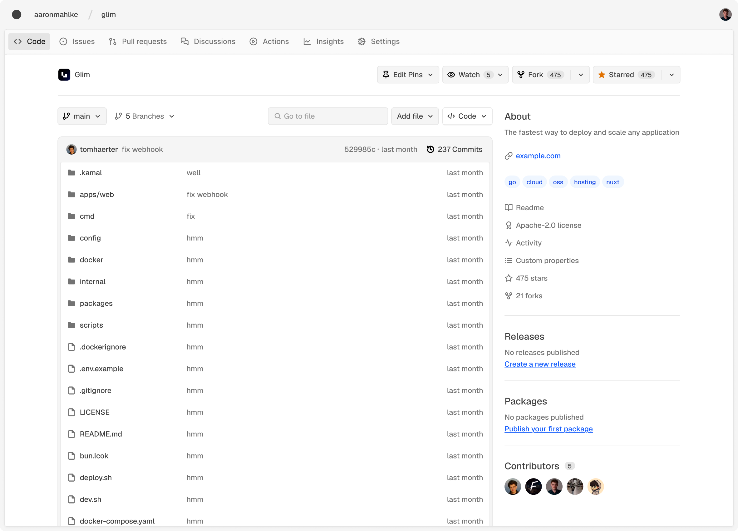 GitHub-style repository browser with file tree and project stats